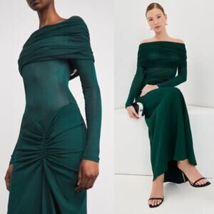Christopher Esber | NWT Sonora Veiled Ruched Dress in Evergreen AUS 4 / US 0